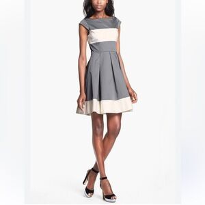 Kate Spade Adette Colorblock Cap Sleeve Gray and Vanilla/White Dress-6/S